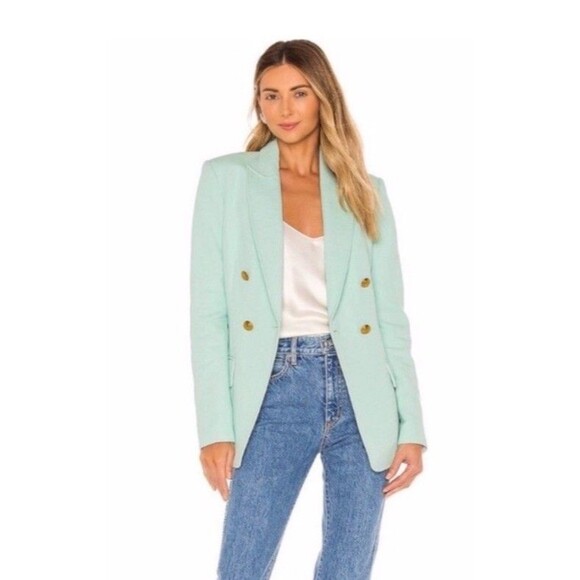 A.L.C Sedgwick II Blazer Mint Green Double Breasted Gold Button Jacket Size 2 - Picture 1 of 12